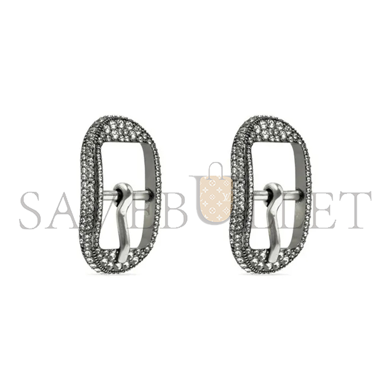 BALENCIAGA M CAGOLE BUCKLE EARRINGS IN METALLIC SILVER 742790TZ90V1407